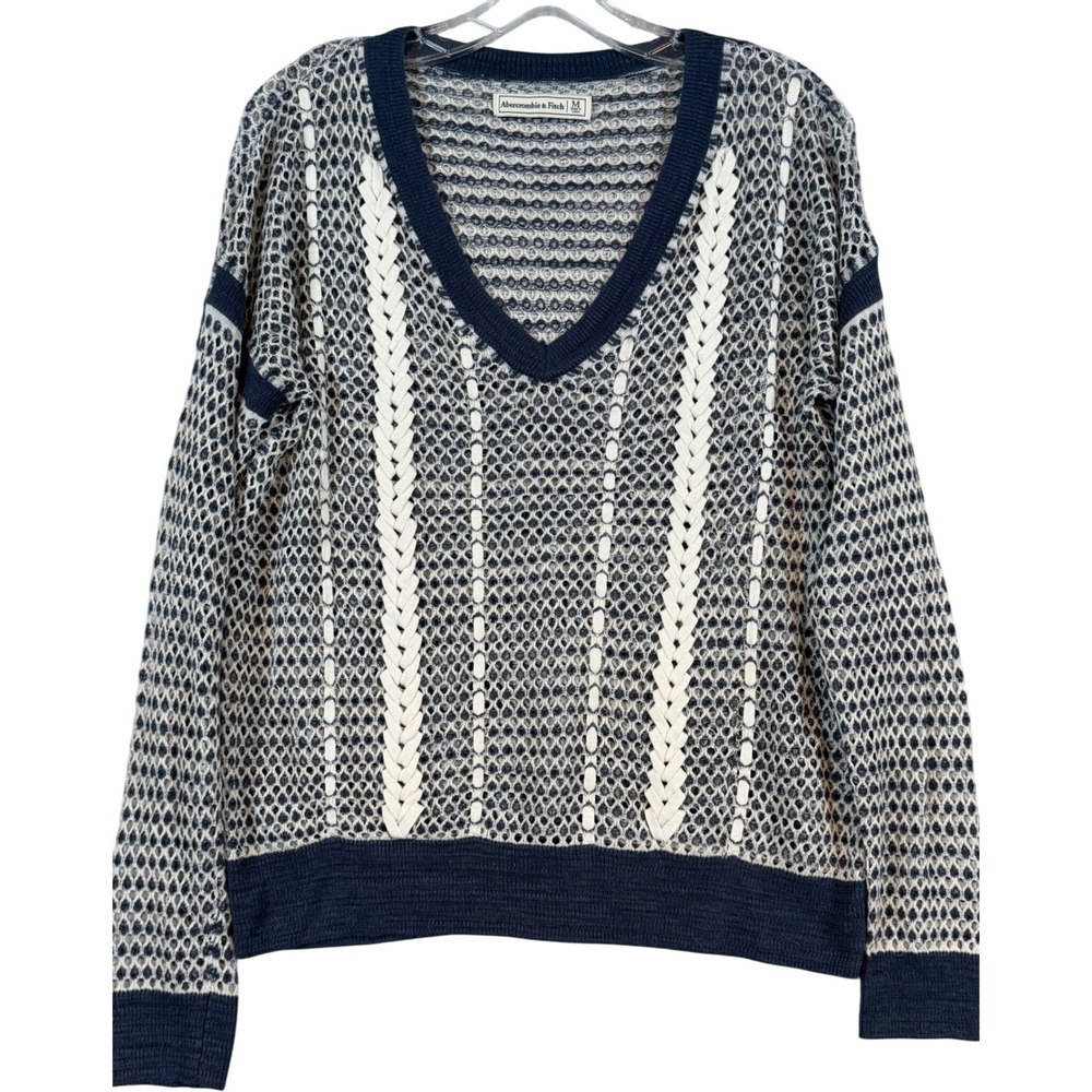 Abercrombie & Fitch Womens Summer Sweater Mesh V-Neck Braided Knit Sweater Med.